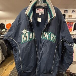 Majestic Navy and Teal Mariners Bomber Jacket
